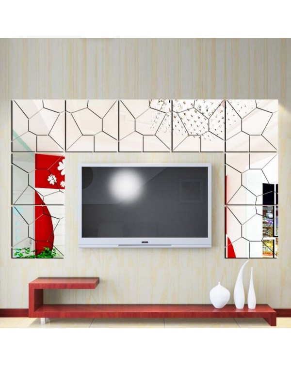 4Pcs 20*20CM DIY 3D Geometry Acrylic Mirror Wall Sticker Removable Pattern Mural Decal Art Home Decor - Silver