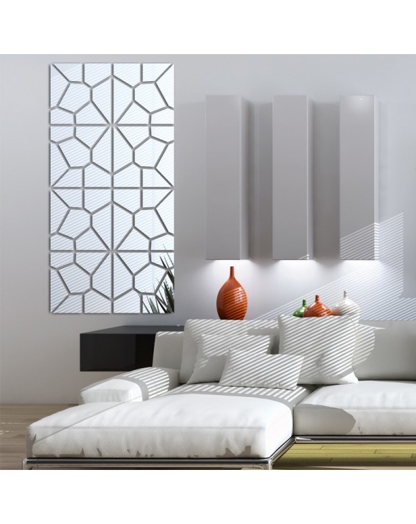 4Pcs 20*20CM DIY 3D Geometry Acrylic Mirror Wall Sticker Removable Pattern Mural Decal Art Home Decor - Silver