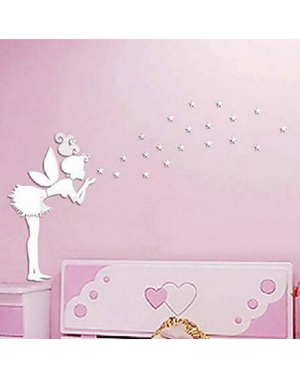 36pcs Angel Fairy Stars Modern Mirror Stickers Wall Home Decal Decor Art DIY Silver