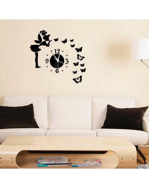 Butterfly  Fairy Modern Mirrors Wall Stickers DIY Acrylic Wall Decals for Home Decoration Black