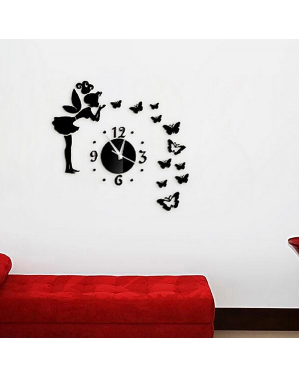 Butterfly  Fairy Modern Mirrors Wall Stickers DIY Acrylic Wall Decals for Home Decoration Black