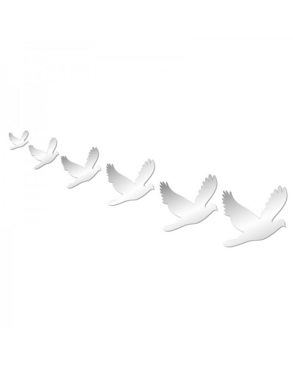 6pcs Peace Doves Shape Mirror Wall Solid Stickers Silver