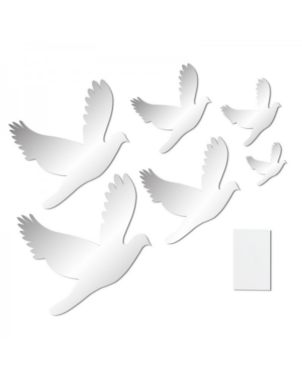 6pcs Peace Doves Shape Mirror Wall Solid Stickers Silver