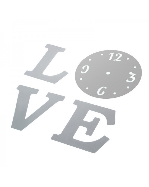 Heart  Love Pattern DIY Luxury Wall Art Acrylic Clock Mirror Stickers for Home Decoration Silver