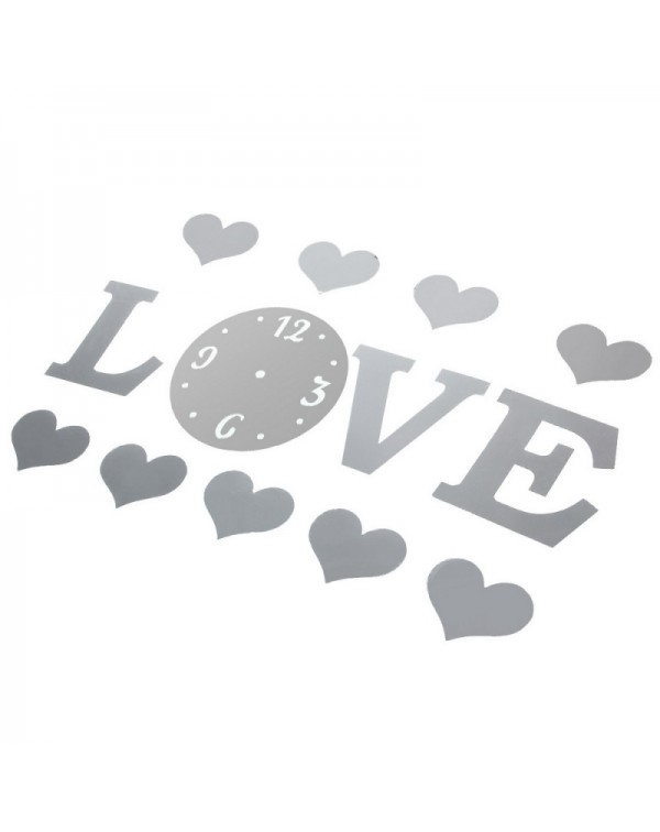 Heart  Love Pattern DIY Luxury Wall Art Acrylic Clock Mirror Stickers for Home Decoration Silver