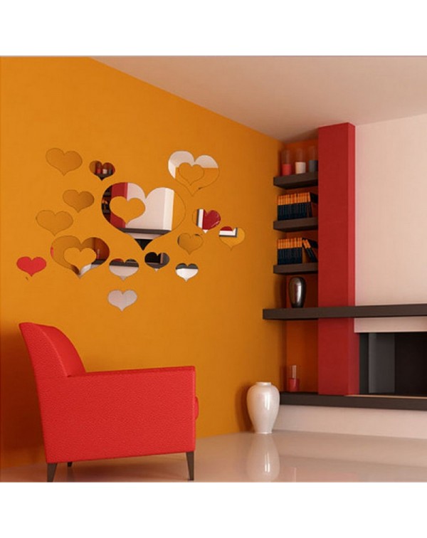 3D Heart-shaped Mirror Wall Sticker Creative Housing Decoration Silver