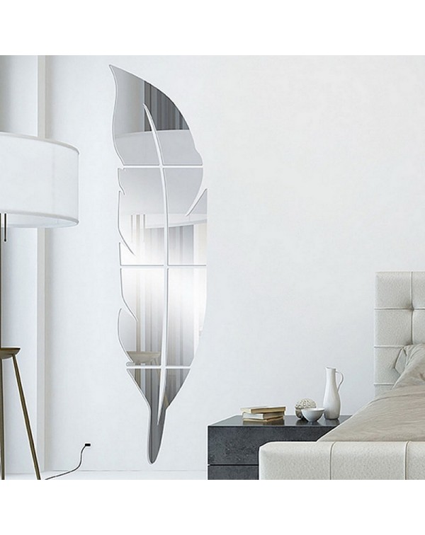 Feather Style Fitting Room Mirror Sticker 3D Acrylic Solid Mirror Sticker Hallway Washroom Decoration Silver