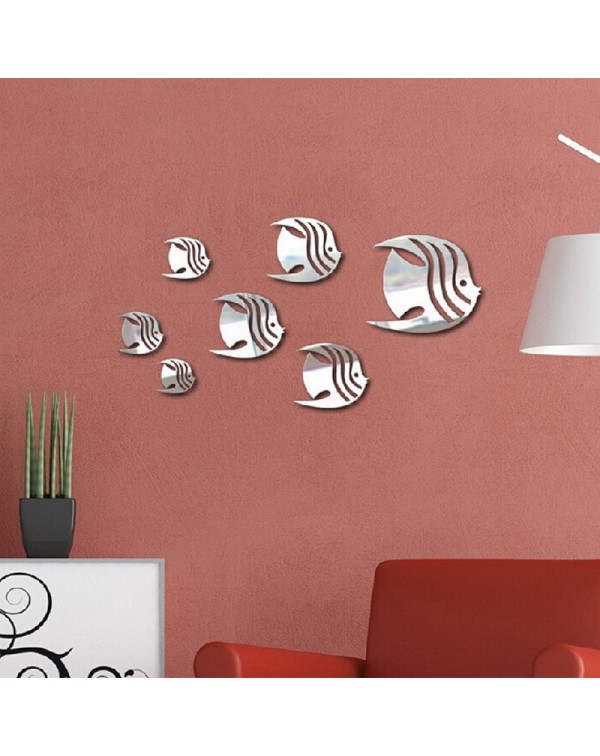 7pcs Cute Fish Style PMMA Mirror Sticker Wall Sticker Silver