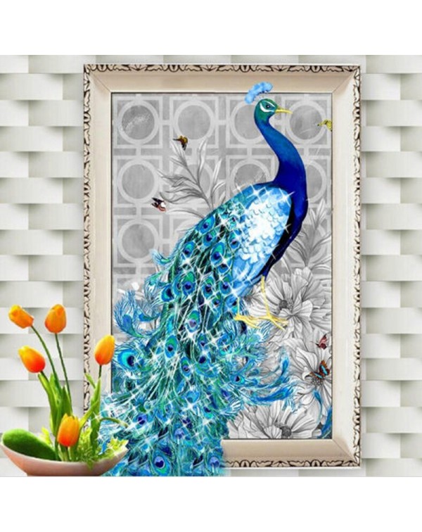 32 x 45cm 5D Diamond Embroidery DIY Beautiful Blue Peacock Decorative Picture Head to Right