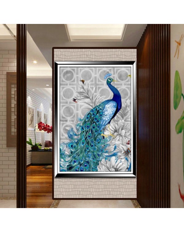 32 x 45cm 5D Diamond Embroidery DIY Beautiful Blue Peacock Decorative Picture Head to Right