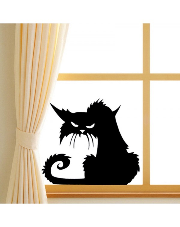 Halloween Scary Black Cat Glass Sticker Halloween Decor