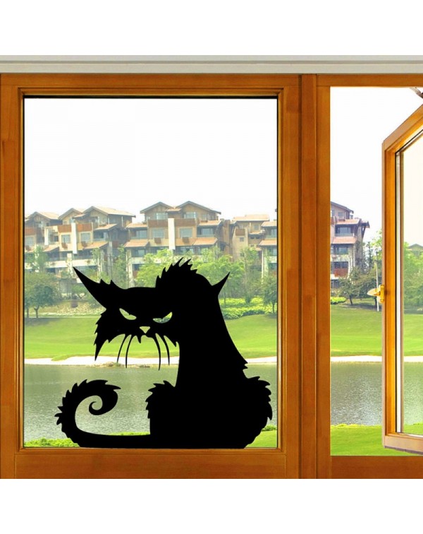 Halloween Scary Black Cat Glass Sticker Halloween Decor