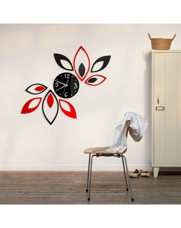 Fashion Home Decoration Lotus DIY 3D Acrylic Mirror Clock Wall Sticker Red  Black