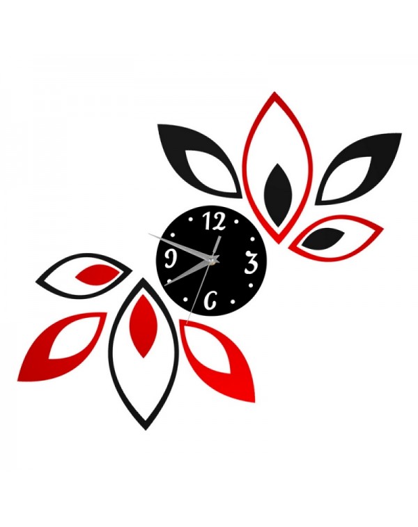 Fashion Home Decoration Lotus DIY 3D Acrylic Mirror Clock Wall Sticker Red  Black