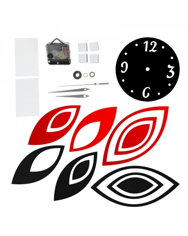 Fashion Home Decoration Lotus DIY 3D Acrylic Mirror Clock Wall Sticker Red  Black