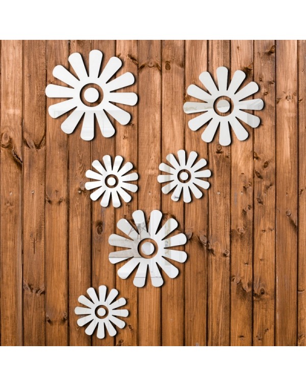 6pcs Sweet Little Flowers Style Acrylic Mirror Wall Sticker Silver