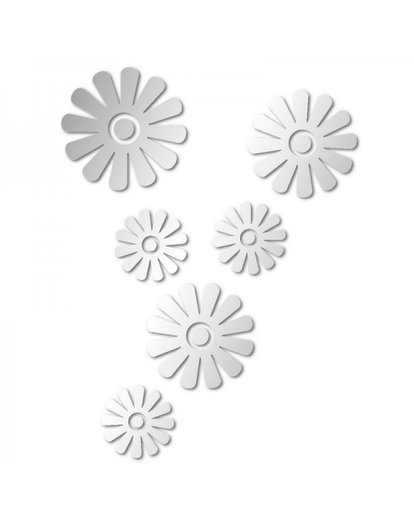 6pcs Sweet Little Flowers Style Acrylic Mirror Wall Sticker Silver