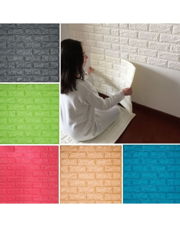 70 x 77cm PE Foam 3D Wall Stickers Brick Texture Wallpaper DIY Wall Decor Black