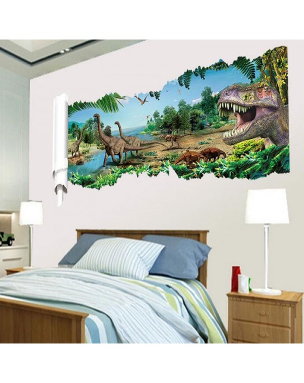 3D Forest Dinosaur Scroll Wall Decals Removable 3D Wall Art Sticker Home Room Decor