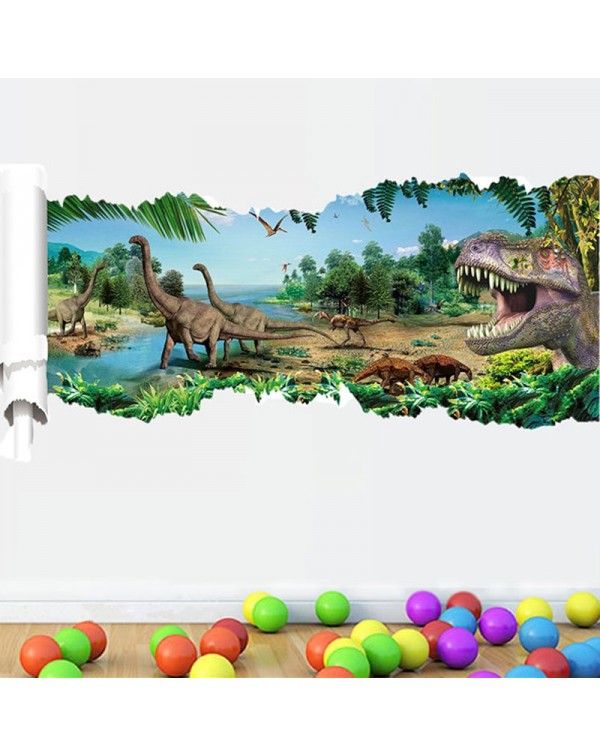 3D Forest Dinosaur Scroll Wall Decals Removable 3D Wall Art Sticker Home Room Decor