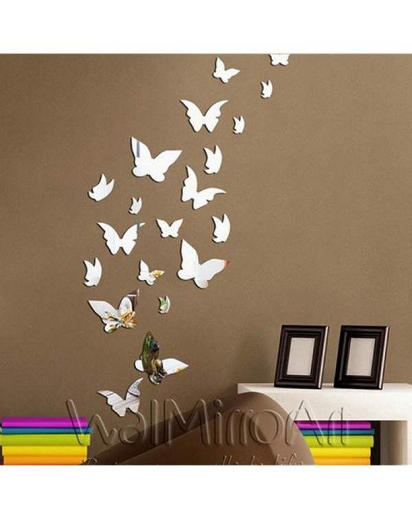 Newest Butterfly Mirror Wall Sticker Innovative Wall Decoration Sticker Silver