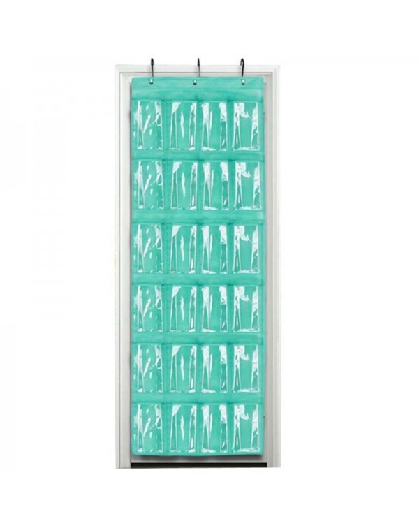 24 Clear Pockets Single-sided Over The Door Shoe Organizer Hanging Storage Bag with 3 Hooks - Green