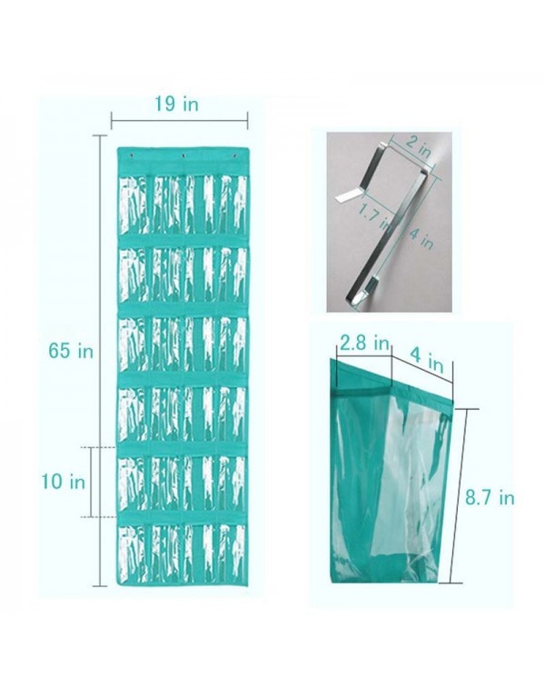 24 Clear Pockets Single-sided Over The Door Shoe Organizer Hanging Storage Bag with 3 Hooks - Green