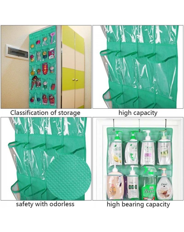 24 Clear Pockets Single-sided Over The Door Shoe Organizer Hanging Storage Bag with 3 Hooks - Green