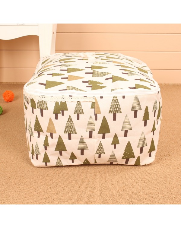 Cotton Linen Quilt Storage Bag Clothes Blanket Storage Pouch Bedding Storage Bag Wardrobe Organizer Bag Triangle Tree Pattern