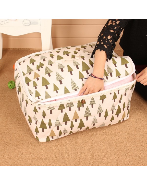 Cotton Linen Quilt Storage Bag Clothes Blanket Storage Pouch Bedding Storage Bag Wardrobe Organizer Bag Triangle Tree Pattern