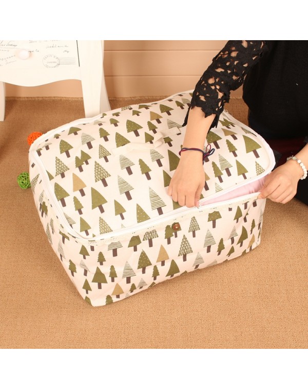 Cotton Linen Quilt Storage Bag Clothes Blanket Storage Pouch Bedding Storage Bag Wardrobe Organizer Bag Triangle Tree Pattern