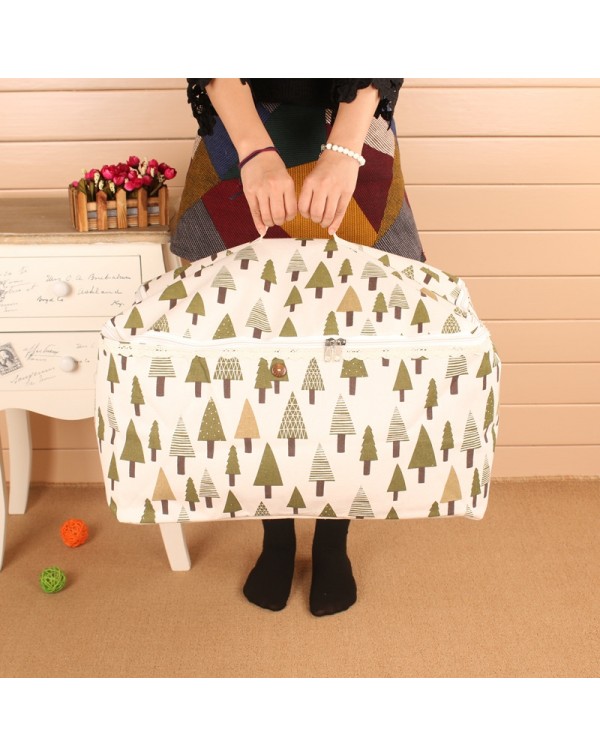 Cotton Linen Quilt Storage Bag Clothes Blanket Storage Pouch Bedding Storage Bag Wardrobe Organizer Bag Triangle Tree Pattern