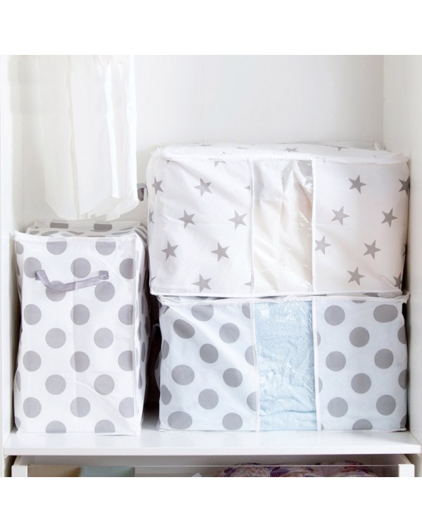 Concise Dots Pattern Small Non-woven Pillow Quilt Storage Bag Portable Folding Wardrobe Clothes Storage Bag Gray