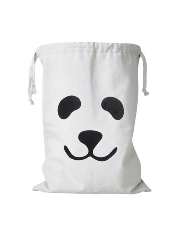 Cute Panda Pattern Baby Toys Storage Canvas Bag Drawstring Bag Pouch White