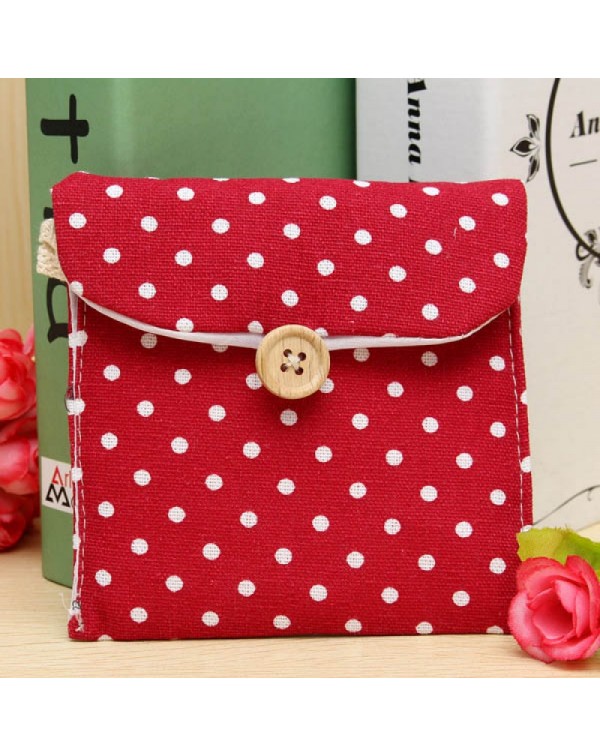 Colored Dots Pattern Girl Lady Cotton Linen Sanitary Napkin Pad Storage Bag Random Color