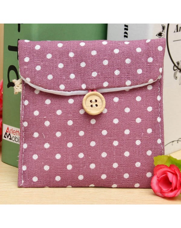 Colored Dots Pattern Girl Lady Cotton Linen Sanitary Napkin Pad Storage Bag Random Color