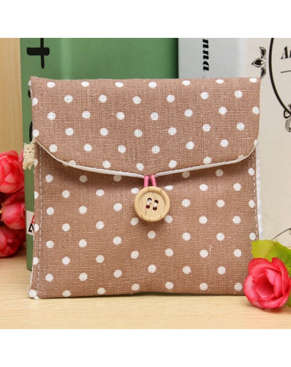 Colored Dots Pattern Girl Lady Cotton Linen Sanitary Napkin Pad Storage Bag Random Color