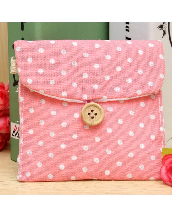 Colored Dots Pattern Girl Lady Cotton Linen Sanitary Napkin Pad Storage Bag Random Color