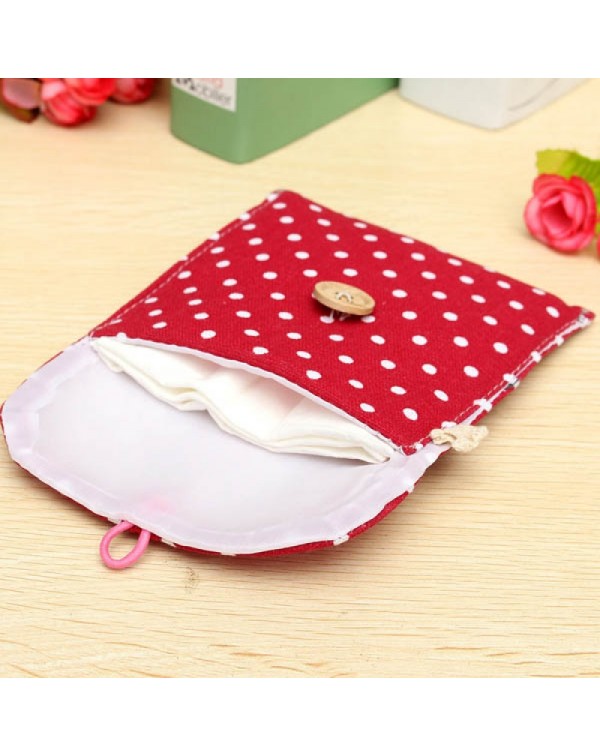 Colored Dots Pattern Girl Lady Cotton Linen Sanitary Napkin Pad Storage Bag Random Color