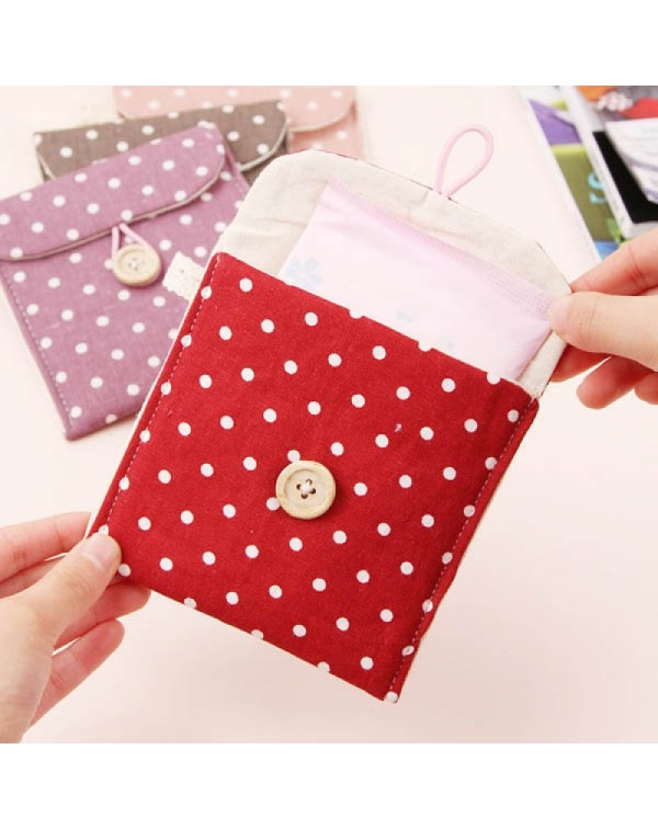 Colored Dots Pattern Girl Lady Cotton Linen Sanitary Napkin Pad Storage Bag Random Color