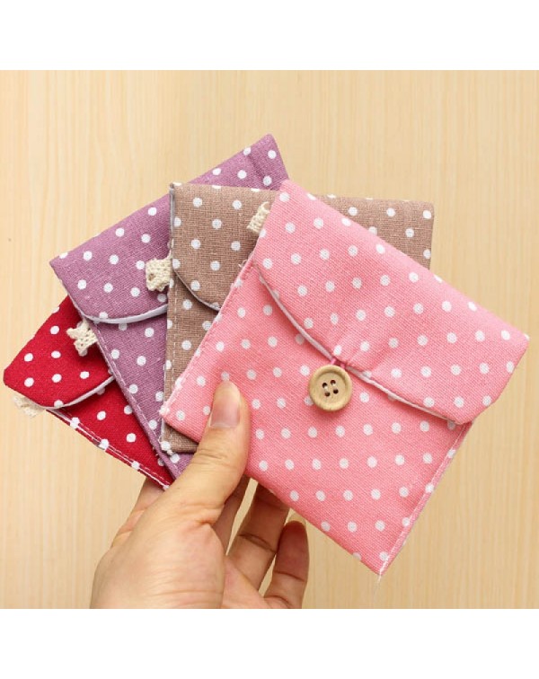 Colored Dots Pattern Girl Lady Cotton Linen Sanitary Napkin Pad Storage Bag Random Color