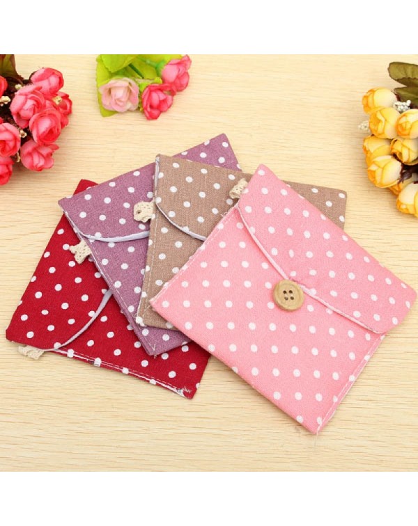 Colored Dots Pattern Girl Lady Cotton Linen Sanitary Napkin Pad Storage Bag Random Color