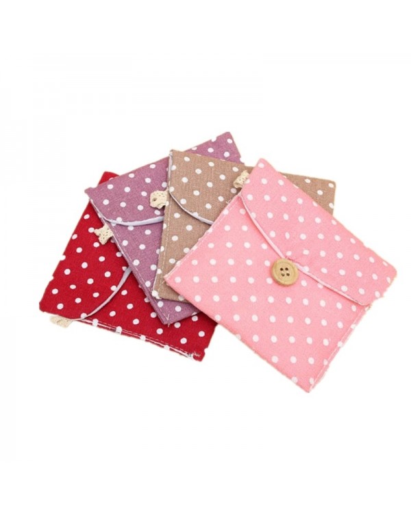 Colored Dots Pattern Girl Lady Cotton Linen Sanitary Napkin Pad Storage Bag Random Color