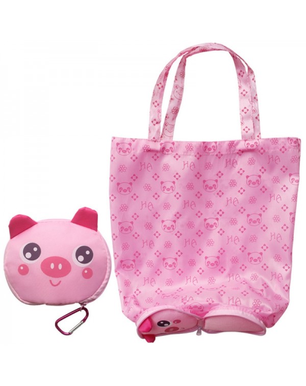 Cute Cartoon Pig Pattern Foldable Reusable Shopping Travel Bag Pouch Tote Handbag Pink