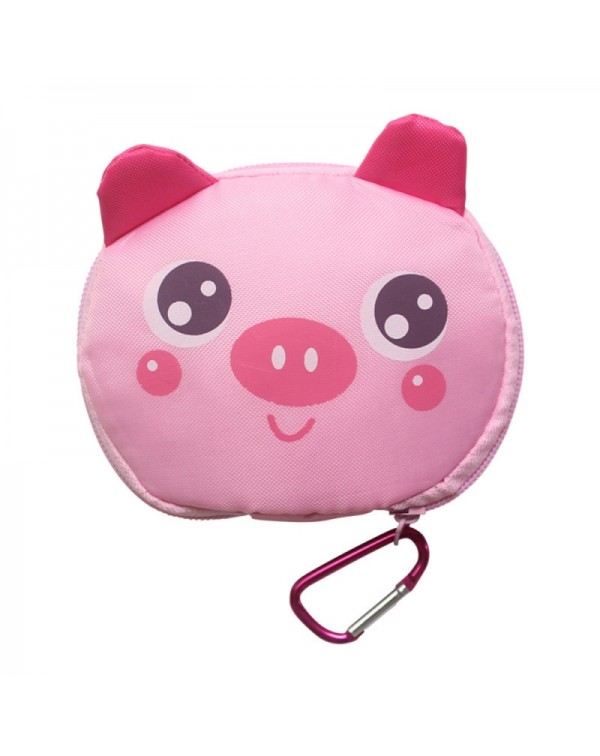 Cute Cartoon Pig Pattern Foldable Reusable Shopping Travel Bag Pouch Tote Handbag Pink