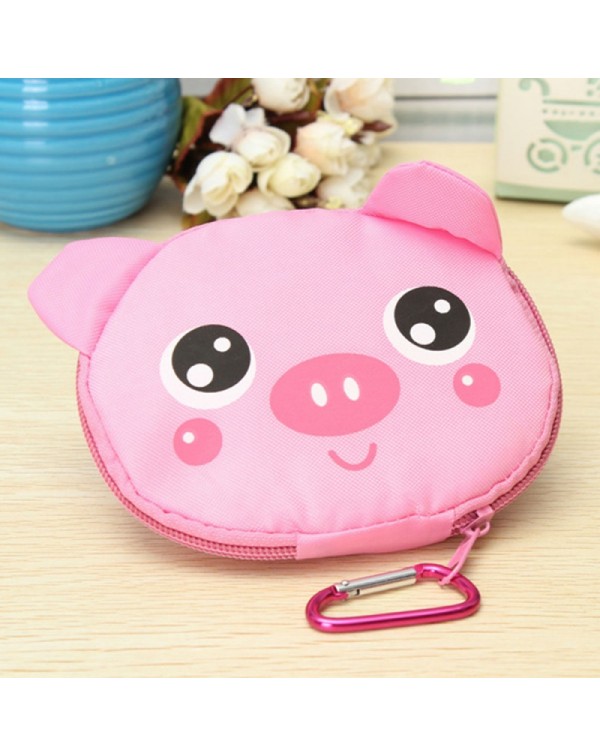 Cute Cartoon Pig Pattern Foldable Reusable Shopping Travel Bag Pouch Tote Handbag Pink