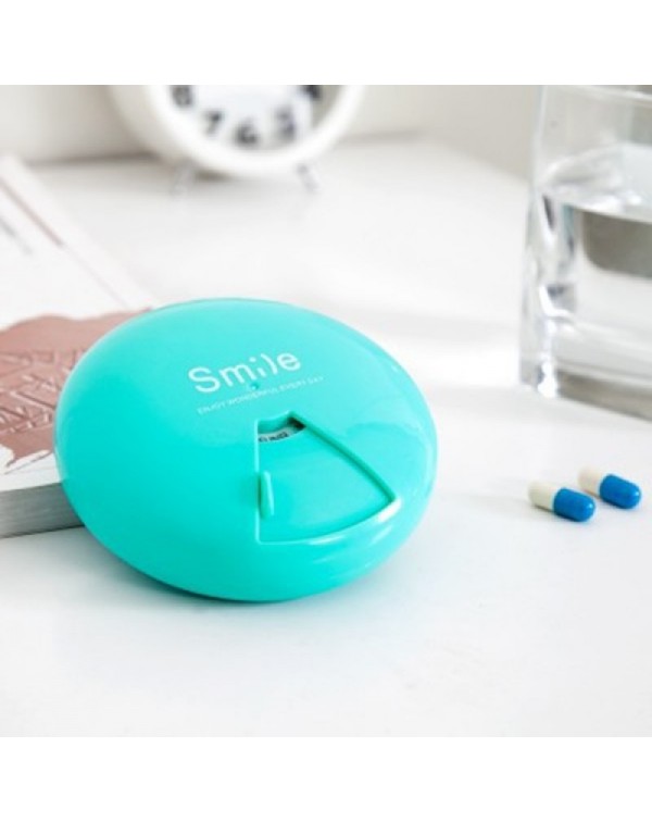 Round Smile Pattern Mini Portable Plastic Jewelry Pills Travel Storage Box Multi Functional Box Blue