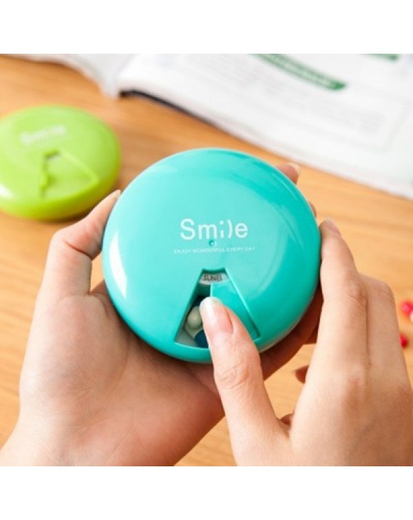 Round Smile Pattern Mini Portable Plastic Jewelry Pills Travel Storage Box Multi Functional Box Blue