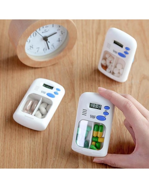 Smart Medical Storage Box Bin 2 Grids Electronic Timing Pill Kit Portable Intelligent Reminder Timer for the Elderly Pill Box