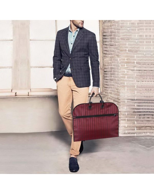 Travel Business Suit Storage Bag Oxford Cloth Striped Pattern Garment Clothing Carriers Cover Bag with Zipper and Handle - Red